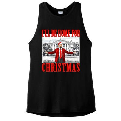 ILl Be Home For Christmas Santa Funny Trump Xmas Pajamas Ladies PosiCharge Tri-Blend Wicking Tank