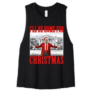 ILl Be Home For Christmas Santa Funny Trump Xmas Pajamas Women's Racerback Cropped Tank