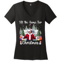 ILl Be Home For Christmas Funny Santa Claus Trump 2024 Women's V-Neck T-Shirt