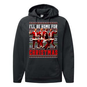 ILl Be Home For Christmas Santa Trump Ugly Christmas Sweate Performance Fleece Hoodie