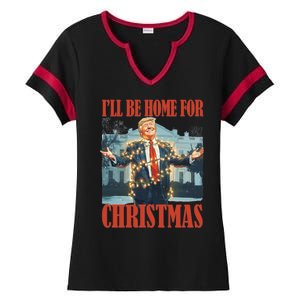 ILl Be Home For Christmas Santa Funny Trump Xmas Pajamas Ladies Halftime Notch Neck Tee