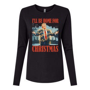 ILl Be Home For Christmas Santa Funny Trump Xmas Pajamas Womens Cotton Relaxed Long Sleeve T-Shirt