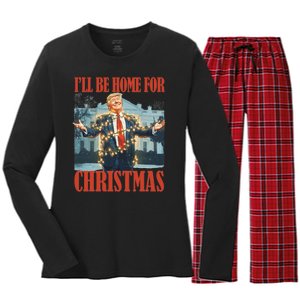 ILl Be Home For Christmas Santa Funny Trump Xmas Pajamas Women's Long Sleeve Flannel Pajama Set 