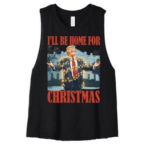 ILl Be Home For Christmas Santa Funny Trump Xmas Pajamas Women's Racerback Cropped Tank