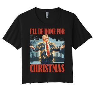 ILl Be Home For Christmas Santa Funny Trump Xmas Pajamas Women's Crop Top Tee