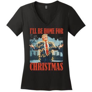 ILl Be Home For Christmas Santa Funny Trump Xmas Pajamas Women's V-Neck T-Shirt