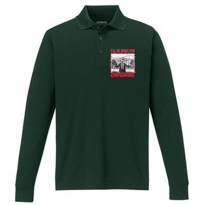 Ill Be Home For Christmas Santa Funny Trump Performance Long Sleeve Polo