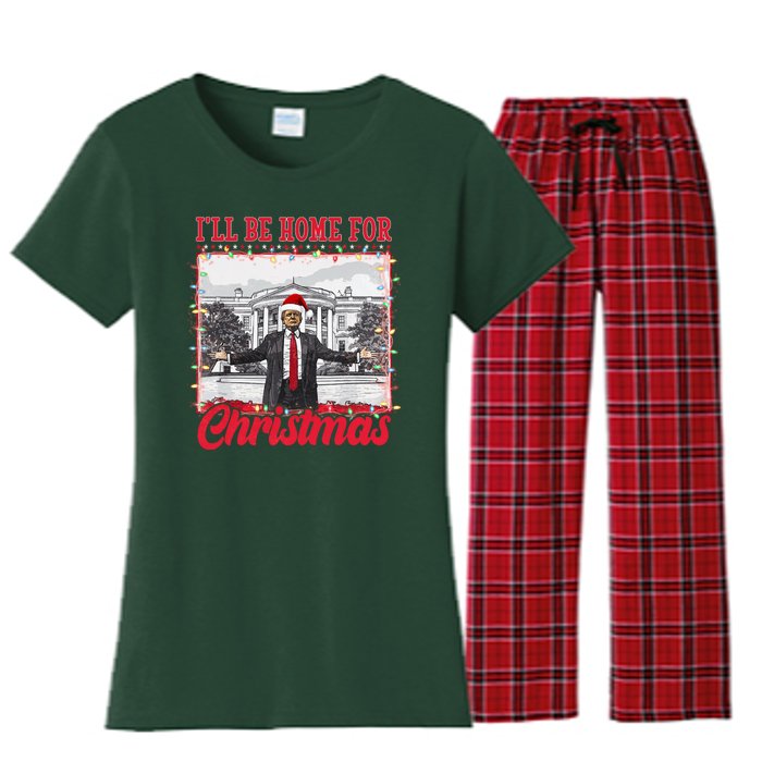 Ill Be Home For Christmas Santa Funny Trump Women's Flannel Pajama Set