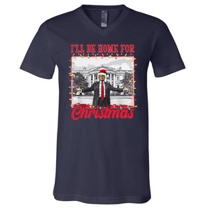 Ill Be Home For Christmas Santa Funny Trump V-Neck T-Shirt