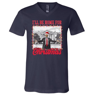 Ill Be Home For Christmas Santa Funny Trump V-Neck T-Shirt