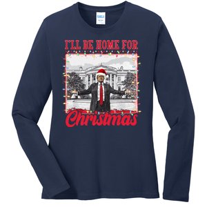 Ill Be Home For Christmas Santa Funny Trump Ladies Long Sleeve Shirt