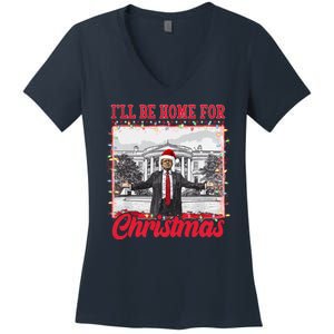 Ill Be Home For Christmas Santa Funny Trump Women's V-Neck T-Shirt