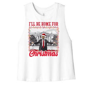 Ill Be Home For Christmas Santa Funny Trump Women's Racerback Cropped Tank