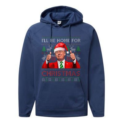 ILl Be Home For Christmas Santa Trump Xmas Pajamas Funny Performance Fleece Hoodie