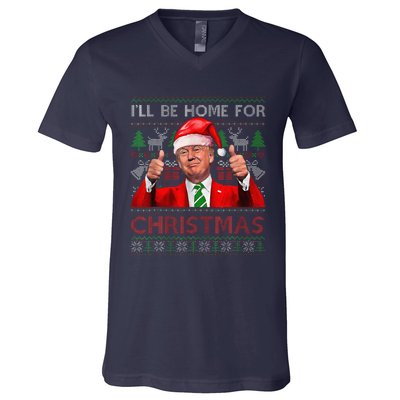 ILl Be Home For Christmas Santa Trump Xmas Pajamas Funny V-Neck T-Shirt