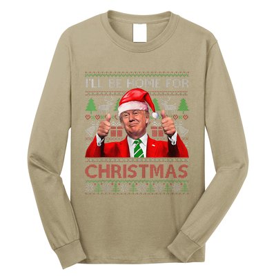 ILl Be Home For Christmas Santa Trump Xmas Pajamas Funny Long Sleeve Shirt