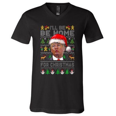 ILl Be Home For Christmas Trump Xmas Pajamas Ugly Sweater V-Neck T-Shirt