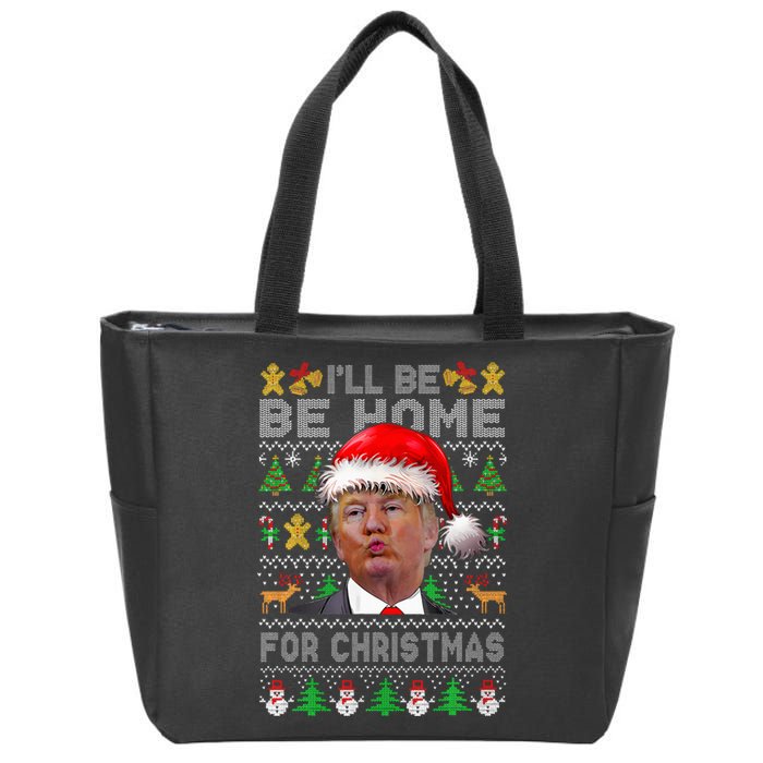 ILl Be Home For Christmas Trump Xmas Pajamas Ugly Sweater Zip Tote Bag