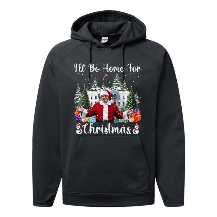 ILl Be Home For Christmas Funny Santa Claus Trump 2024 Gift Performance Fleece Hoodie