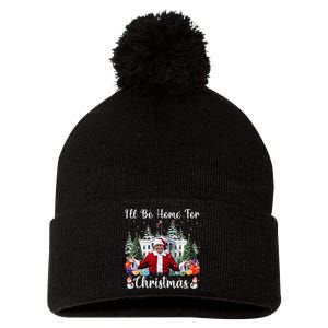 ILl Be Home For Christmas Funny Santa Claus Trump 2024 Gift Pom Pom 12in Knit Beanie