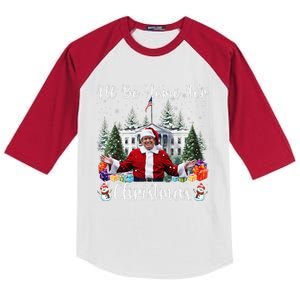 ILl Be Home For Christmas Funny Santa Claus Trump 2024 Gift Kids Colorblock Raglan Jersey