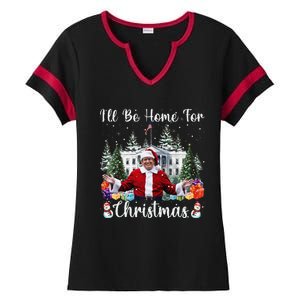 ILl Be Home For Christmas Funny Santa Claus Trump 2024 Ladies Halftime Notch Neck Tee