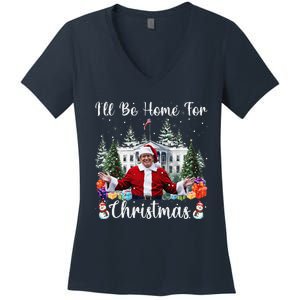 ILl Be Home For Christmas Funny Santa Claus Trump 2024 Women's V-Neck T-Shirt