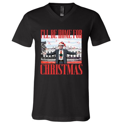 ILl Be Home For Christmas Santa Funny Trump Xmas Pajamas Gift V-Neck T-Shirt