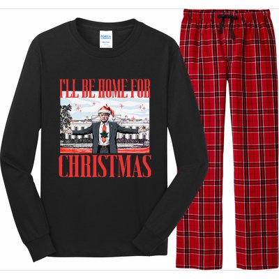 ILl Be Home For Christmas Santa Funny Trump Xmas Pajamas Gift Long Sleeve Pajama Set