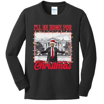 ILl Be Home For Christmas Santa Funny Xmas Pajamas Gift Kids Long Sleeve Shirt