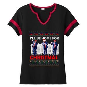 ILl Be Home For Christmas Santa Trump Xmas Pajamas Ladies Halftime Notch Neck Tee