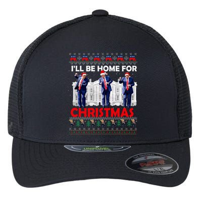 ILl Be Home For Christmas Santa Trump Xmas Pajamas Flexfit Unipanel Trucker Cap