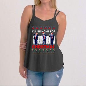 ILl Be Home For Christmas Santa Trump Xmas Pajamas Women's Strappy Tank