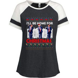 ILl Be Home For Christmas Santa Trump Xmas Pajamas Enza Ladies Jersey Colorblock Tee