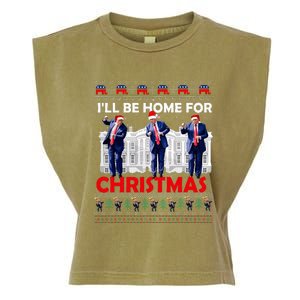 ILl Be Home For Christmas Santa Trump Xmas Pajamas Garment-Dyed Women's Muscle Tee