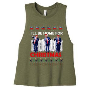 ILl Be Home For Christmas Santa Trump Xmas Pajamas Women's Racerback Cropped Tank