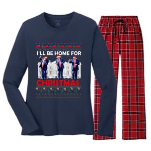 ILl Be Home For Christmas Santa Trump Xmas Pajamas Women's Long Sleeve Flannel Pajama Set 