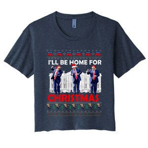 ILl Be Home For Christmas Santa Trump Xmas Pajamas Women's Crop Top Tee