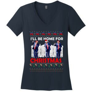 ILl Be Home For Christmas Santa Trump Xmas Pajamas Women's V-Neck T-Shirt