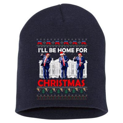 ILl Be Home For Christmas Santa Trump Xmas Pajamas Short Acrylic Beanie