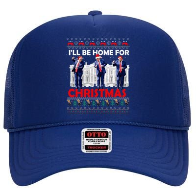 ILl Be Home For Christmas Santa Trump Xmas Pajamas High Crown Mesh Back Trucker Hat