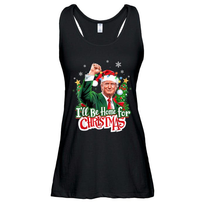 ILl Be Home For Christmas Funny Trump Santa 2024 Ladies Essential Flowy Tank