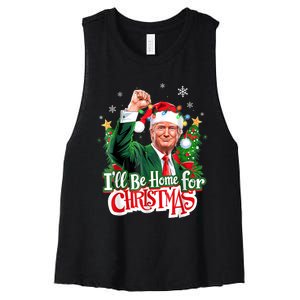 ILl Be Home For Christmas Funny Trump Santa 2024 Women's Racerback Cropped Tank