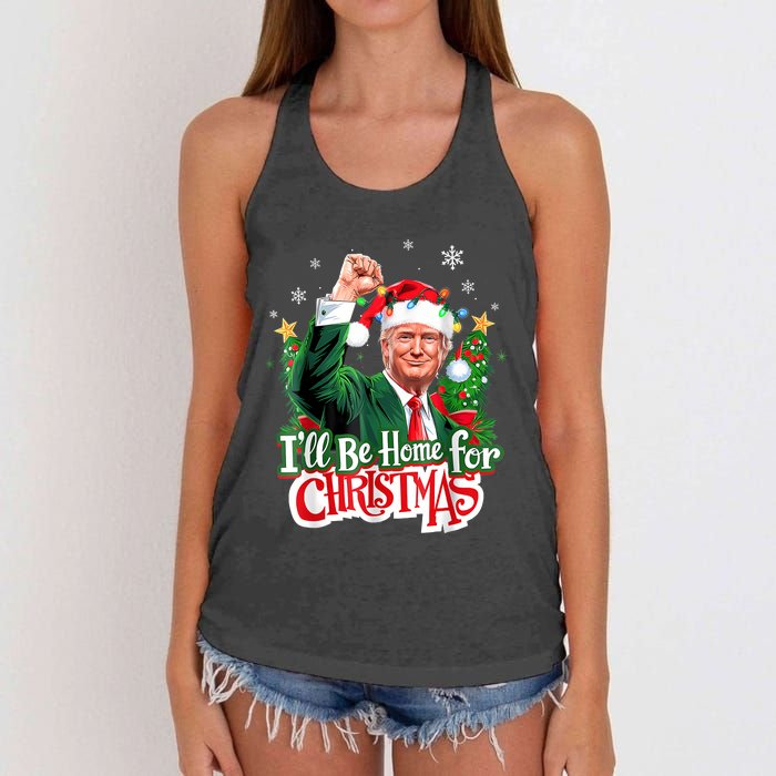 ILl Be Home For Christmas Funny Trump Santa 2024 Women's Knotted Racerback Tank