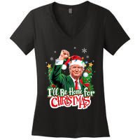 ILl Be Home For Christmas Funny Trump Santa 2024 Women's V-Neck T-Shirt