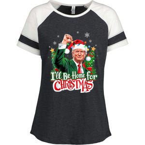 ILl Be Home For Christmas Funny Trump Santa 2024 Enza Ladies Jersey Colorblock Tee