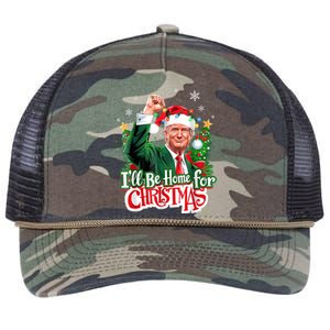 ILl Be Home For Christmas Funny Trump Santa 2024 Retro Rope Trucker Hat Cap