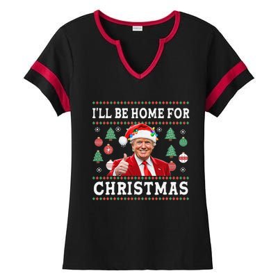 ILl Be Home For Christmas Donald Trump Santa Christmas Ladies Halftime Notch Neck Tee