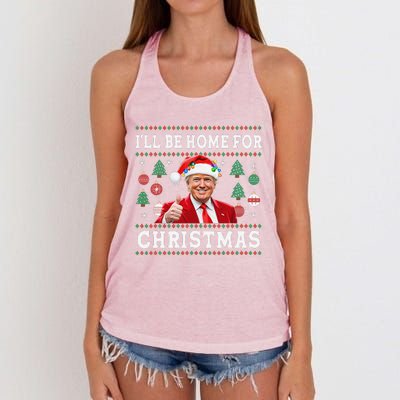 ILl Be Home For Christmas Donald Trump Santa Christmas Women's Knotted Racerback Tank