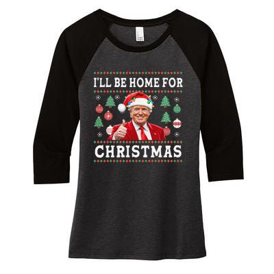 ILl Be Home For Christmas Donald Trump Santa Christmas Women's Tri-Blend 3/4-Sleeve Raglan Shirt